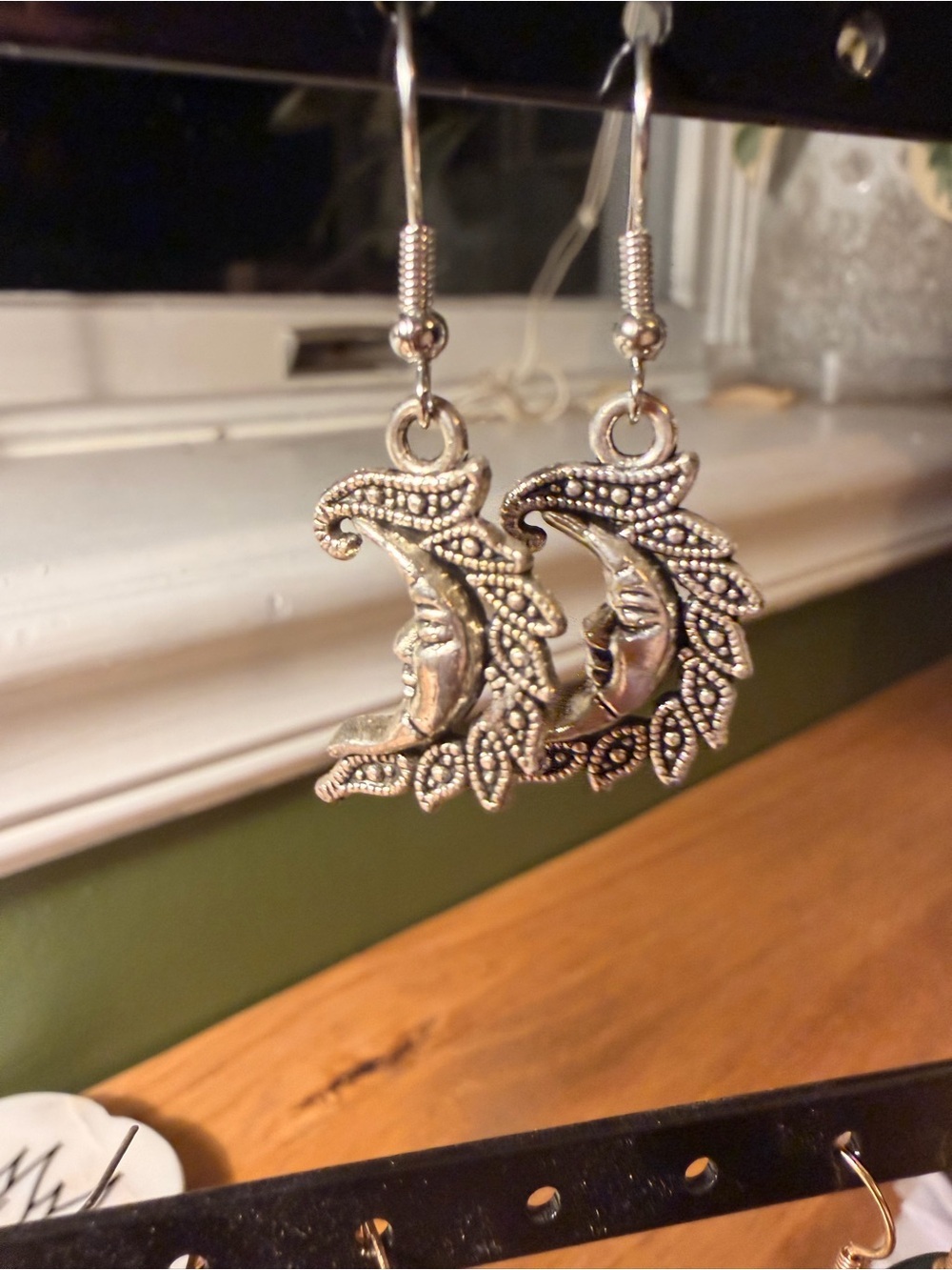 Silver Moon Face Dangle Earrings - Women Jewelry